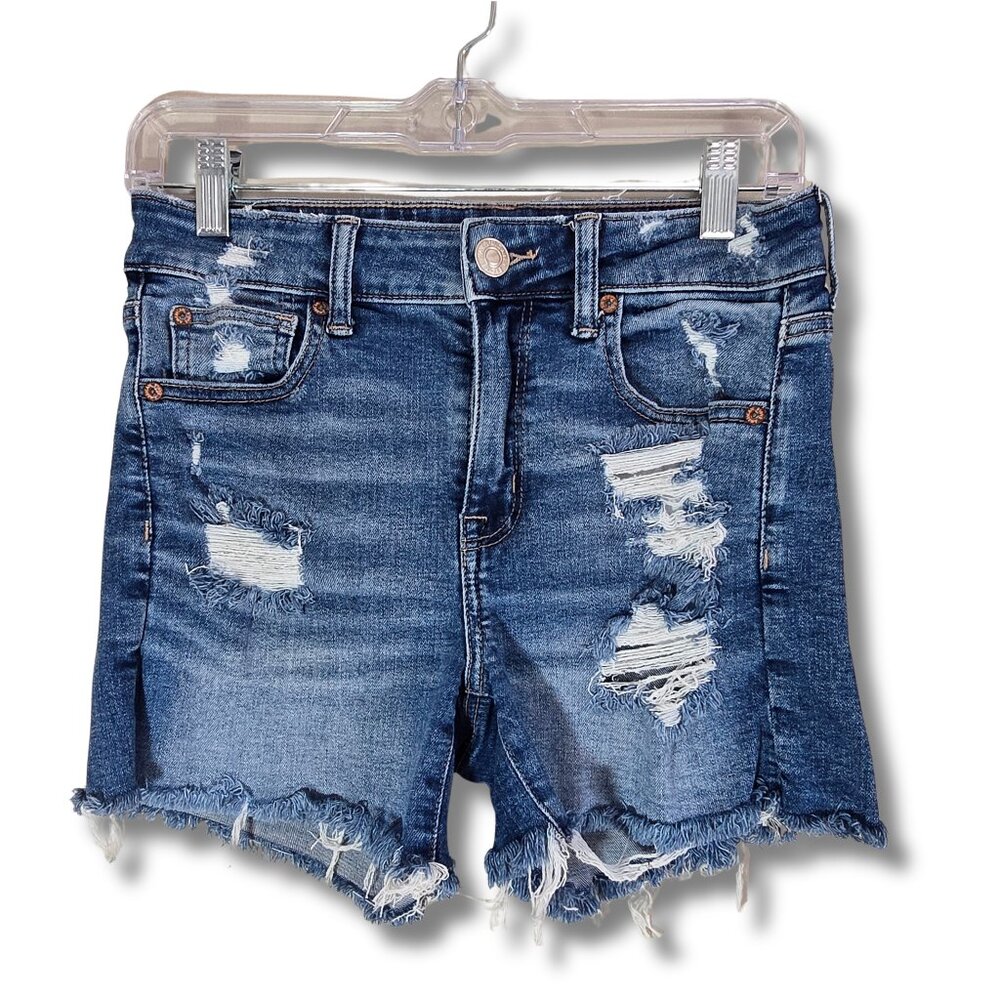 American Eagle Outfitters Size 4 Super Stretch Hi-Rise Shortie Distressed Denim